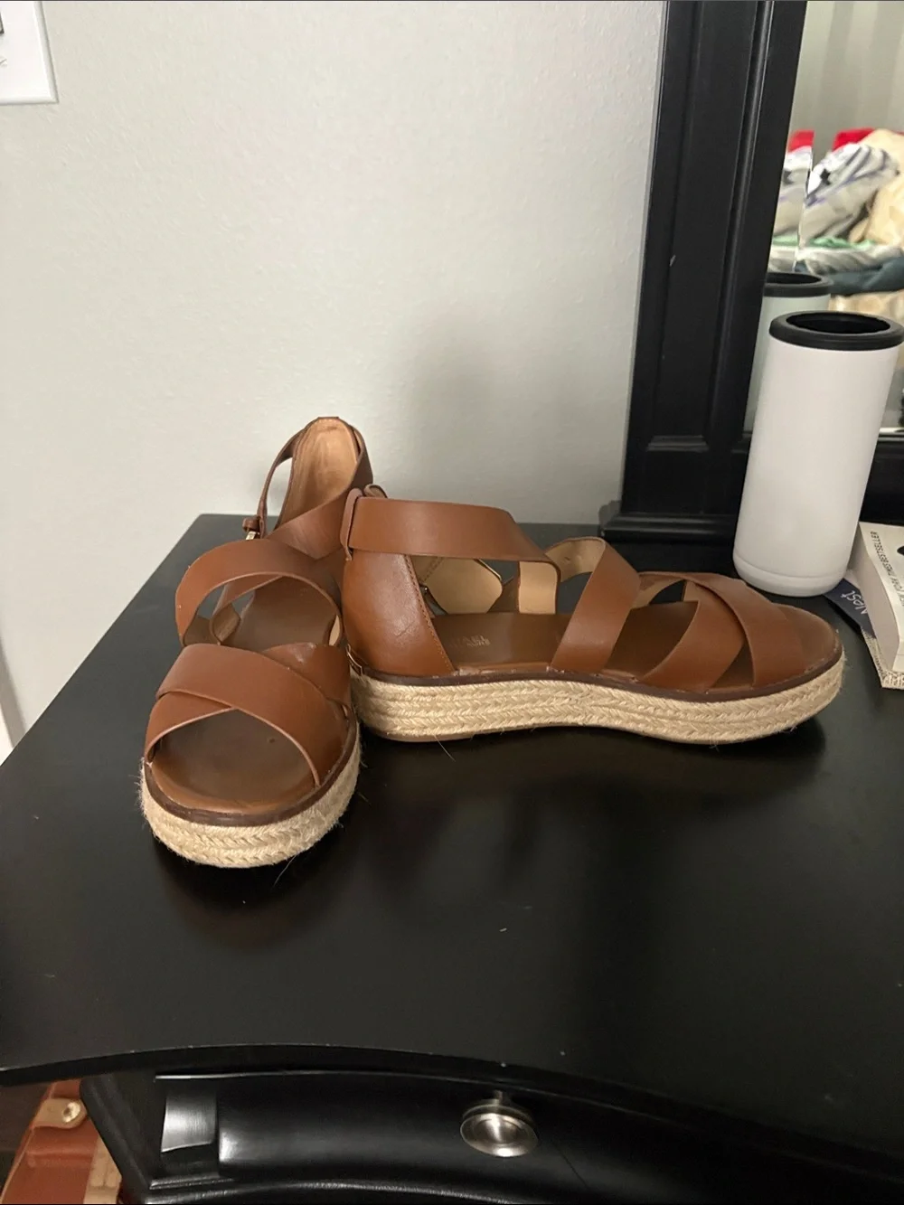 Michael Kors Cognac Brown Espadrille Platform Sandals